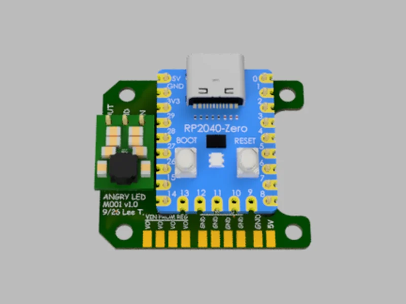 The top of the board, with the labelled pad headers along each edge